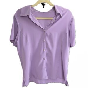 Elementz Women Button Down Blouse Short Sleeve Lavender Purple Size L